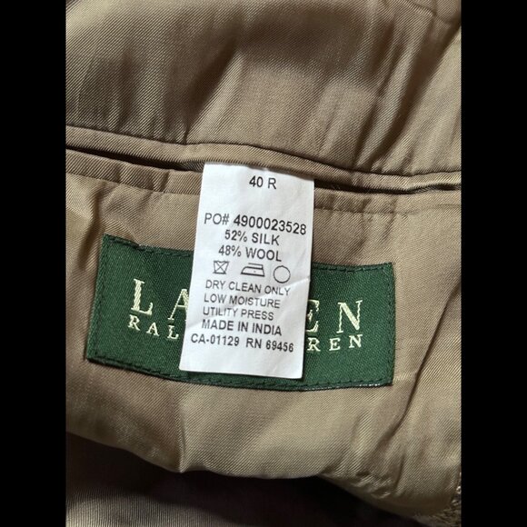 Lauren Ralph Lauren Jacket 40R Beige Houndstooth 2 Button Blazer Coat Silk Wool - Picture 10 of 10